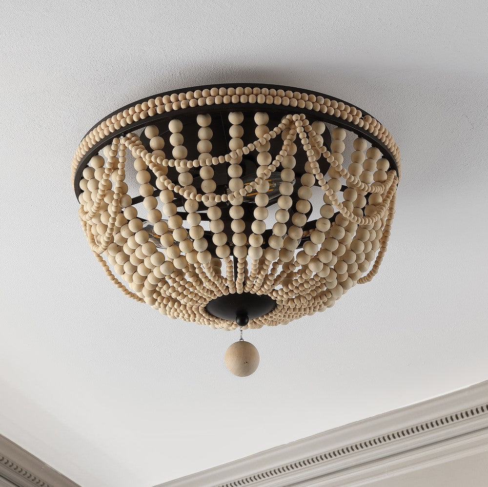 Dune Wood Bead 15.25" Bohemian Farmhouse Iron LED Semi Flush Mount