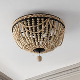 Dune Wood Bead 15.25" Bohemian Farmhouse Iron LED Semi Flush Mount