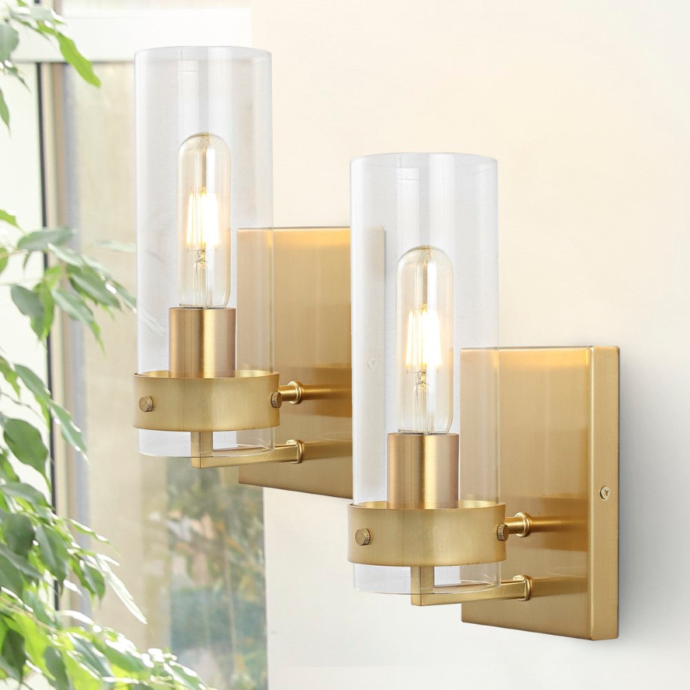 Glass Wall 4.5" Coastal Minimalist Iron/Glass LED Sconce Set 2