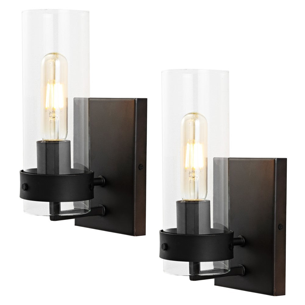 Glass Wall 4.5" Coastal Minimalist Iron/Glass LED Sconce Set 2