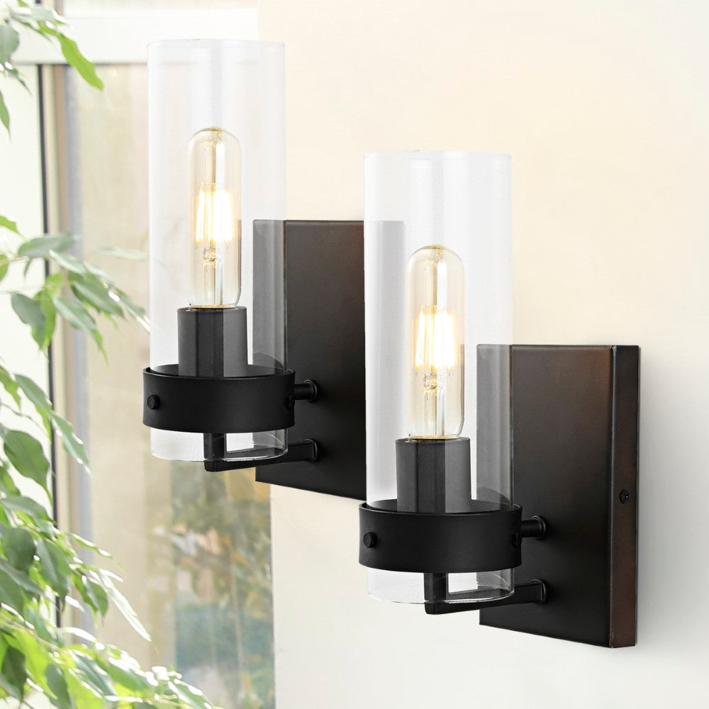 Glass Wall 4.5" Coastal Minimalist Iron/Glass LED Sconce Set 2