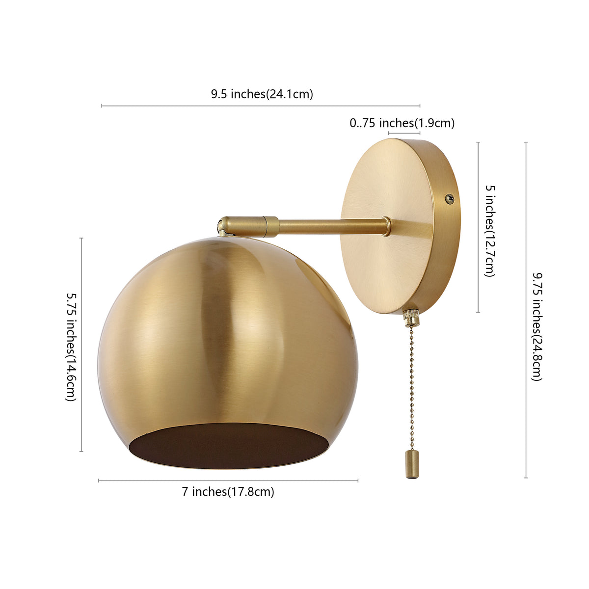 Modern Midcentury 7" Modern Midcentury Iron LED Sconce with Pull-Chain Switch Set 2