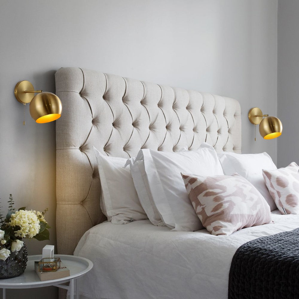 Modern Midcentury 7" Modern Midcentury Iron LED Sconce with Pull-Chain Switch Set 2