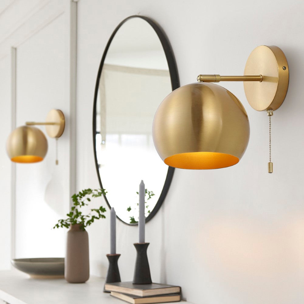 Modern Midcentury 7" Modern Midcentury Iron LED Sconce with Pull-Chain Switch Set 2