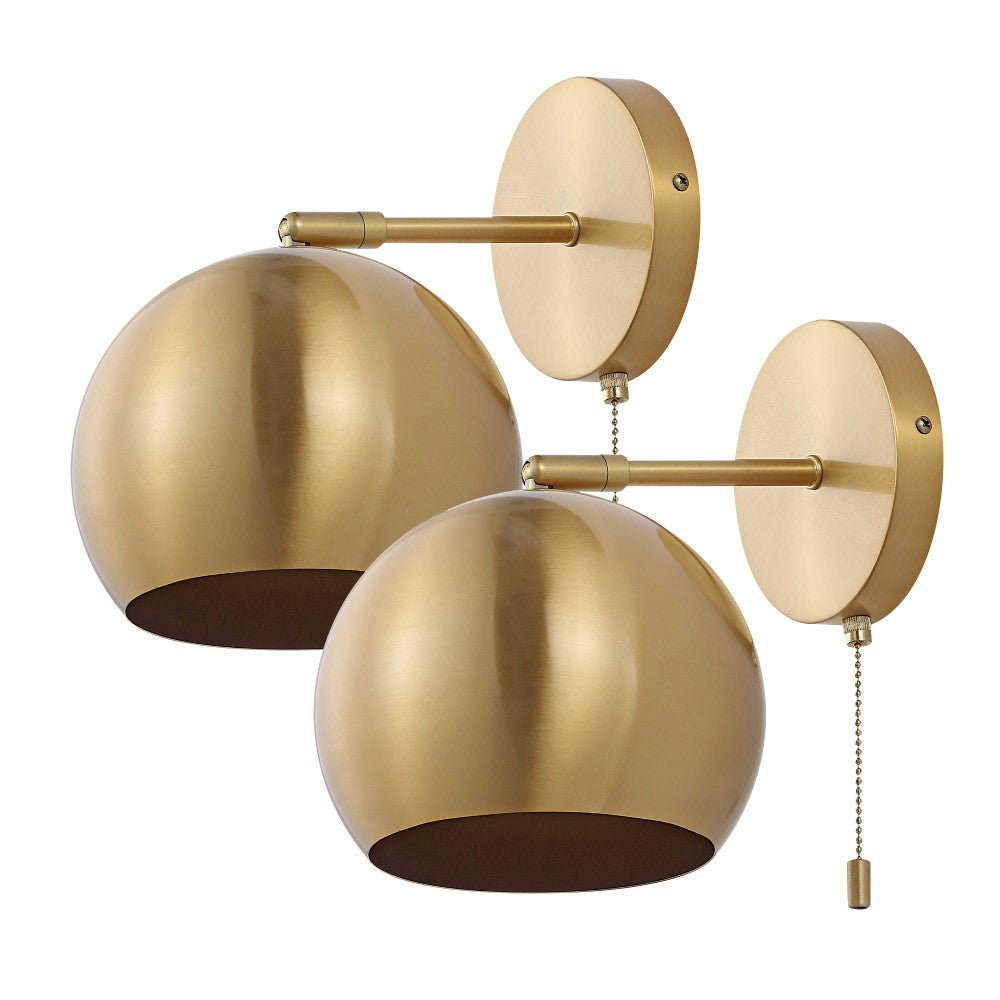 Modern Midcentury 7" Modern Midcentury Iron LED Sconce with Pull-Chain Switch Set 2