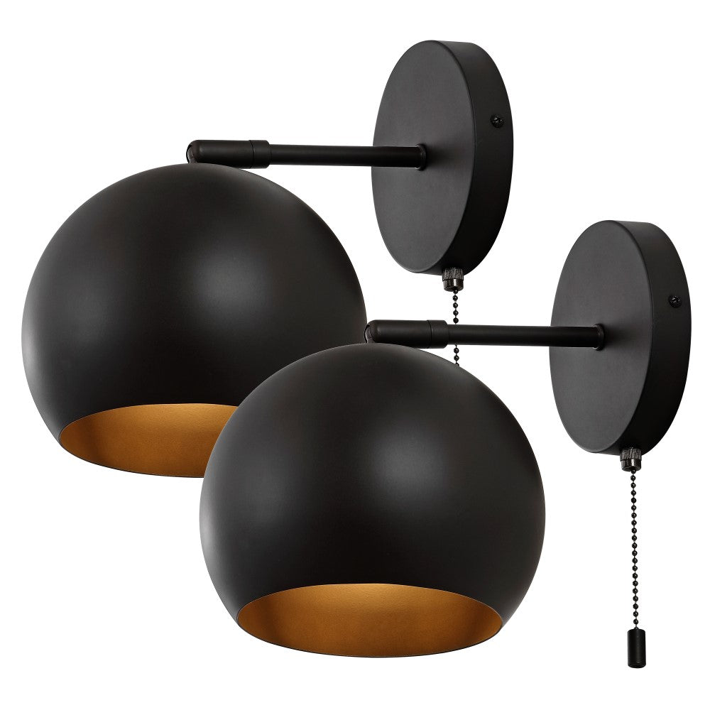 Modern Midcentury 7" Modern Midcentury Iron LED Sconce with Pull-Chain Switch Set 2