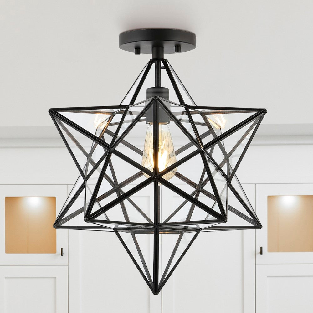 Cuthbert 14.5" Farmhouse Bohemian Iron/Glass LED Semi Flush Mount