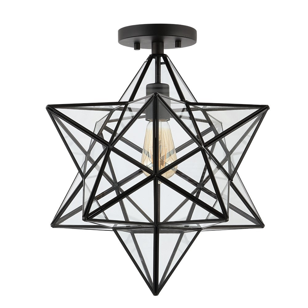 Cuthbert 14.5" Farmhouse Bohemian Iron/Glass LED Semi Flush Mount