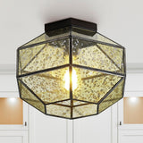 CASAINC 12.5" Vintage Farmhouse Iron/Glass LED Flush Mount