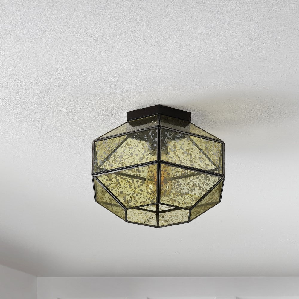 CASAINC 12.5" Vintage Farmhouse Iron/Glass LED Flush Mount