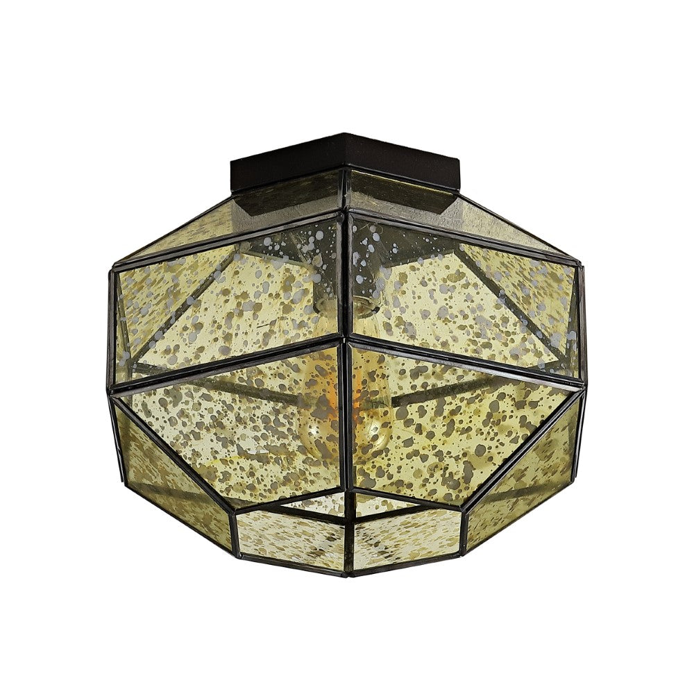 CASAINC 12.5" Vintage Farmhouse Iron/Glass LED Flush Mount