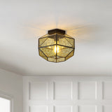 CASAINC 12.5" Vintage Farmhouse Iron/Glass LED Flush Mount