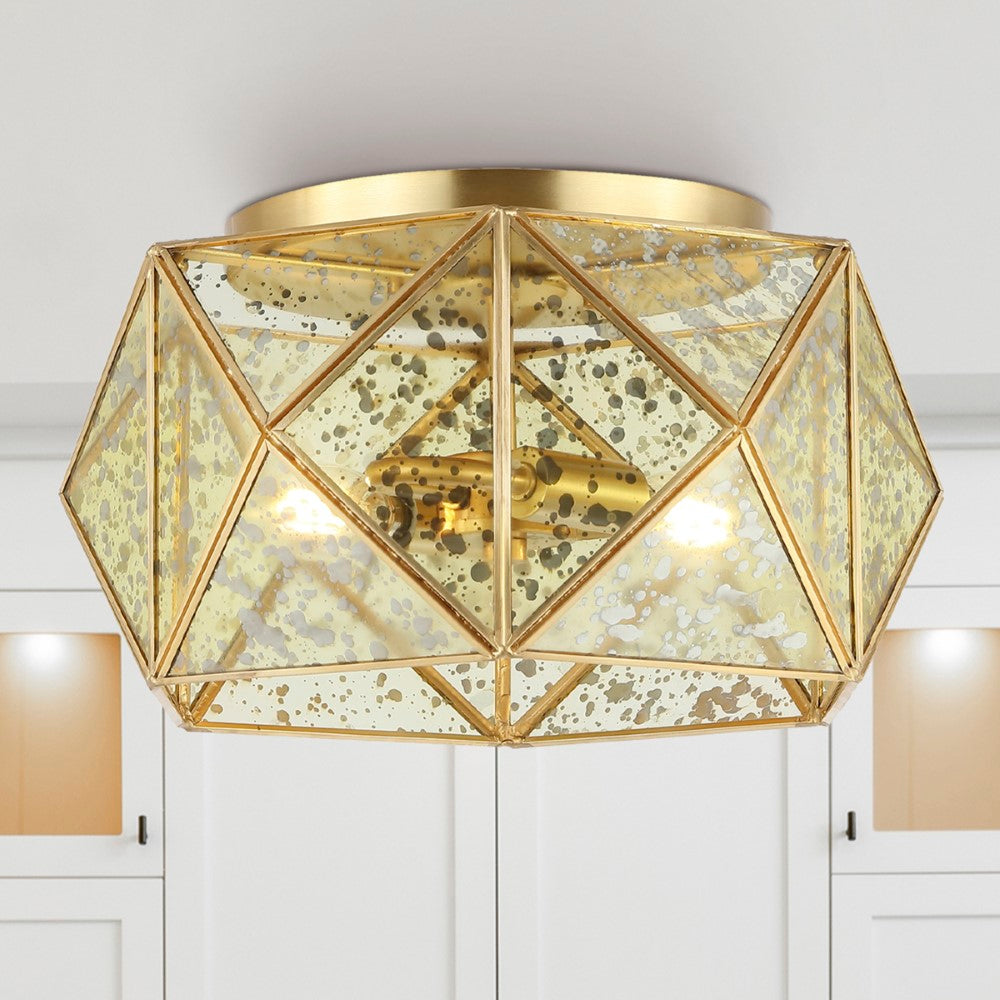 German 12.5" Industrial Vintage Iron/Glass LED Flush Mount