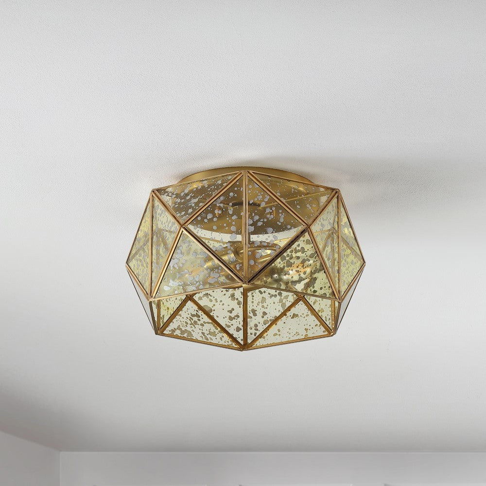 German 12.5" Industrial Vintage Iron/Glass LED Flush Mount