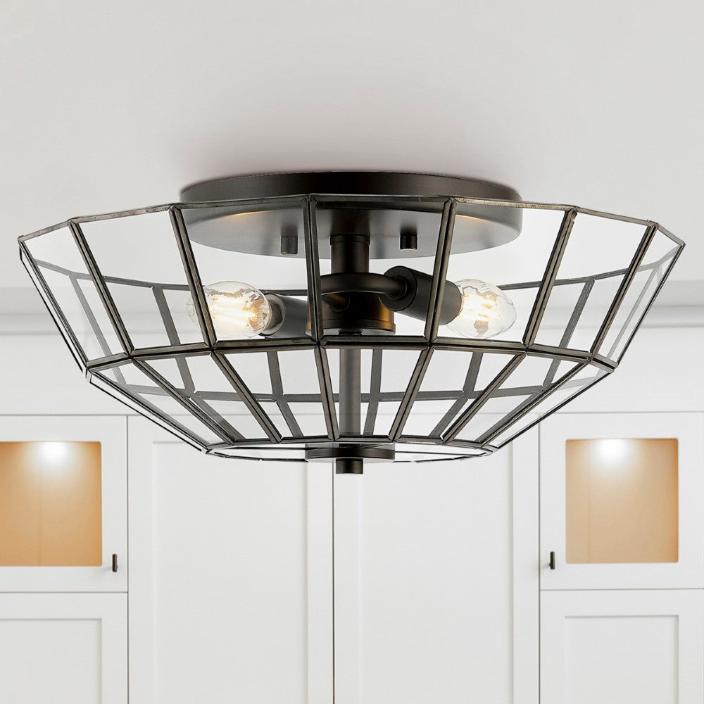 fixtures 15.5" Farmhouse Rustic Iron/Glass LED Semi Flush Mount