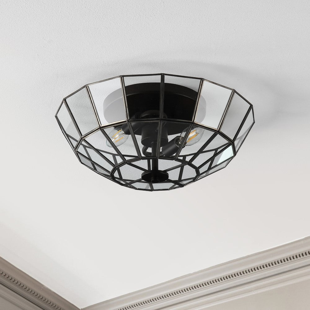 fixtures 15.5" Farmhouse Rustic Iron/Glass LED Semi Flush Mount