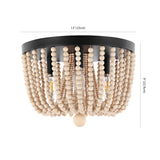 Zander Distressed 13" Coastal Farmhouse Iron/Wood Bead LED Flush Mount