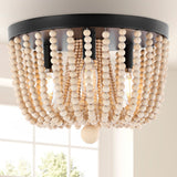 Zander Distressed 13" Coastal Farmhouse Iron/Wood Bead LED Flush Mount