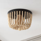 Zander Distressed 13" Coastal Farmhouse Iron/Wood Bead LED Flush Mount