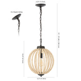 Klosm 12.5" Rustic Bohemian Iron/Wood Bead LED Pendant