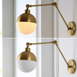 Brass 8" Mid-Century Modern Arm-Adjustable Iron/Glass LED Sconce