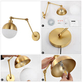 Brass 8" Mid-Century Modern Arm-Adjustable Iron/Glass LED Sconce