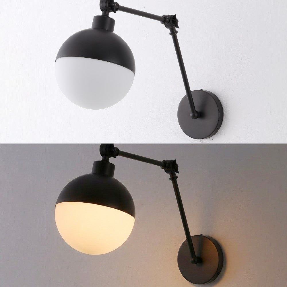 Brass 8" Mid-Century Modern Arm-Adjustable Iron/Glass LED Sconce