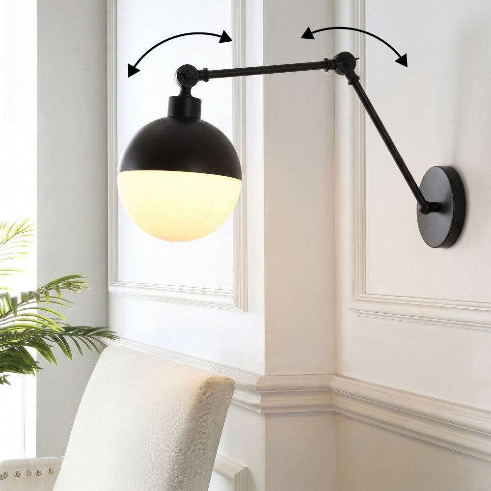 Brass 8" Mid-Century Modern Arm-Adjustable Iron/Glass LED Sconce
