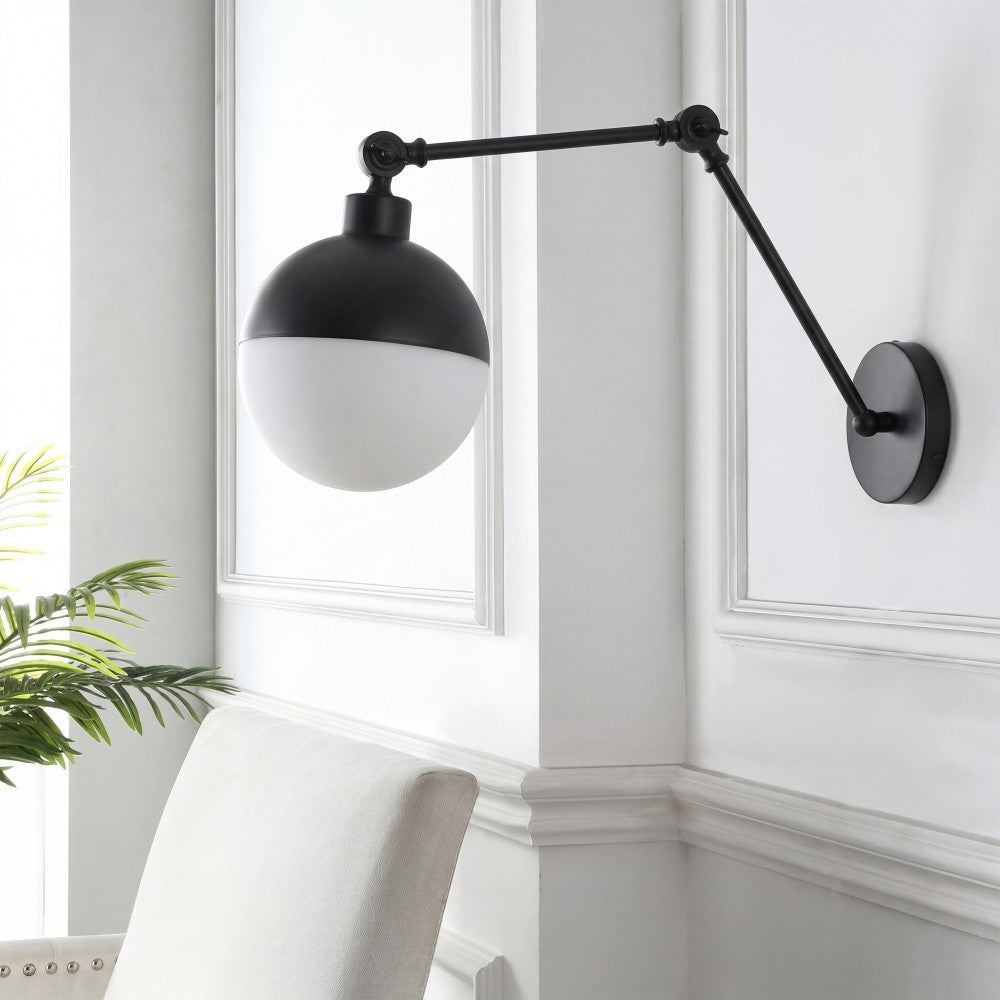 Brass 8" Mid-Century Modern Arm-Adjustable Iron/Glass LED Sconce