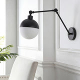 Brass 8" Mid-Century Modern Arm-Adjustable Iron/Glass LED Sconce