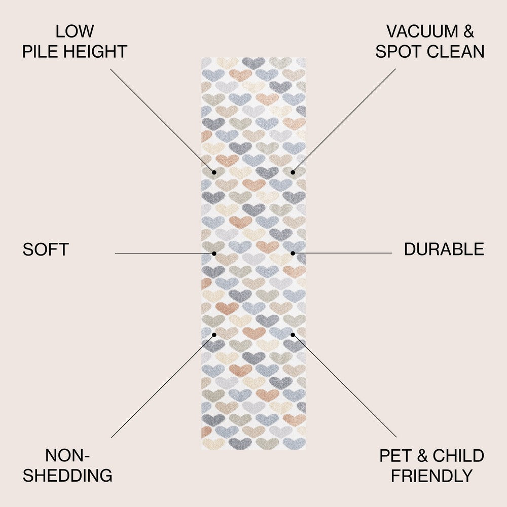 Issy Loves Hearts Geometric Machine-Washable Area Rug