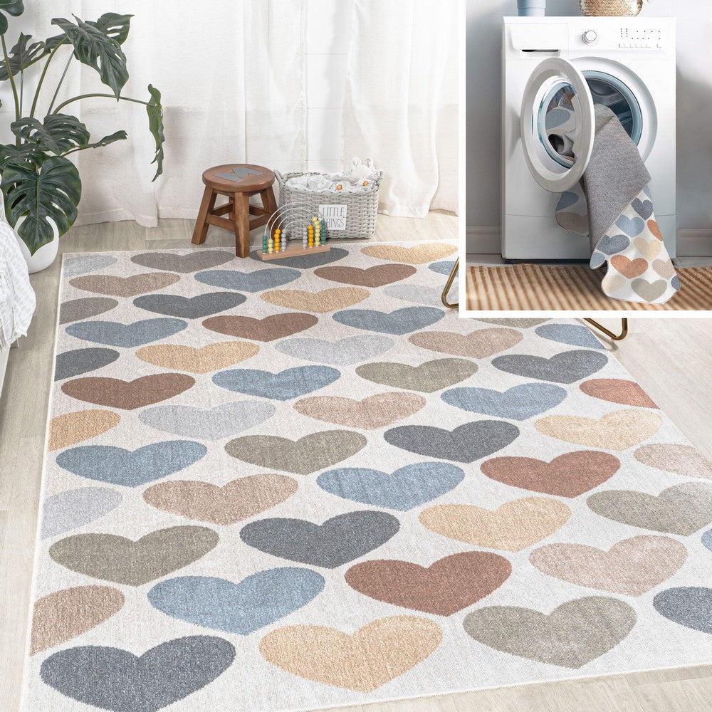 Issy Loves Hearts Geometric Machine-Washable Area Rug