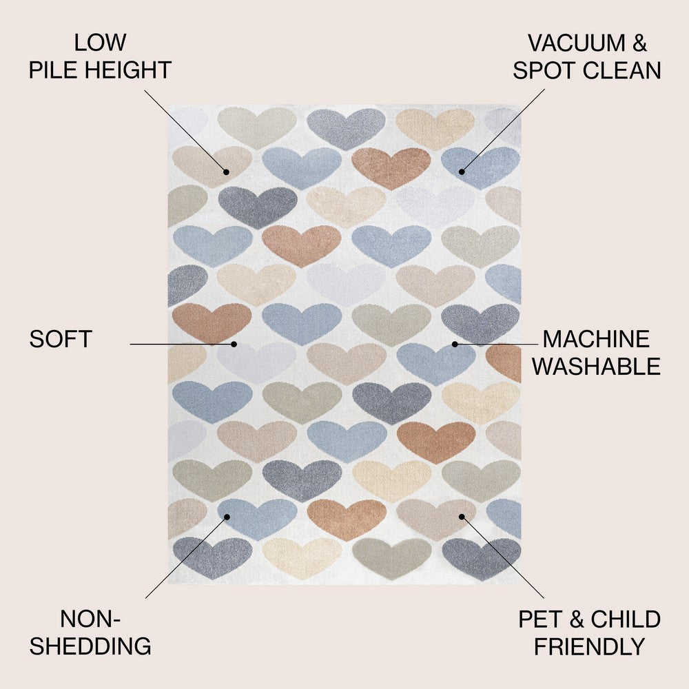 Issy Loves Hearts Geometric Machine-Washable Area Rug