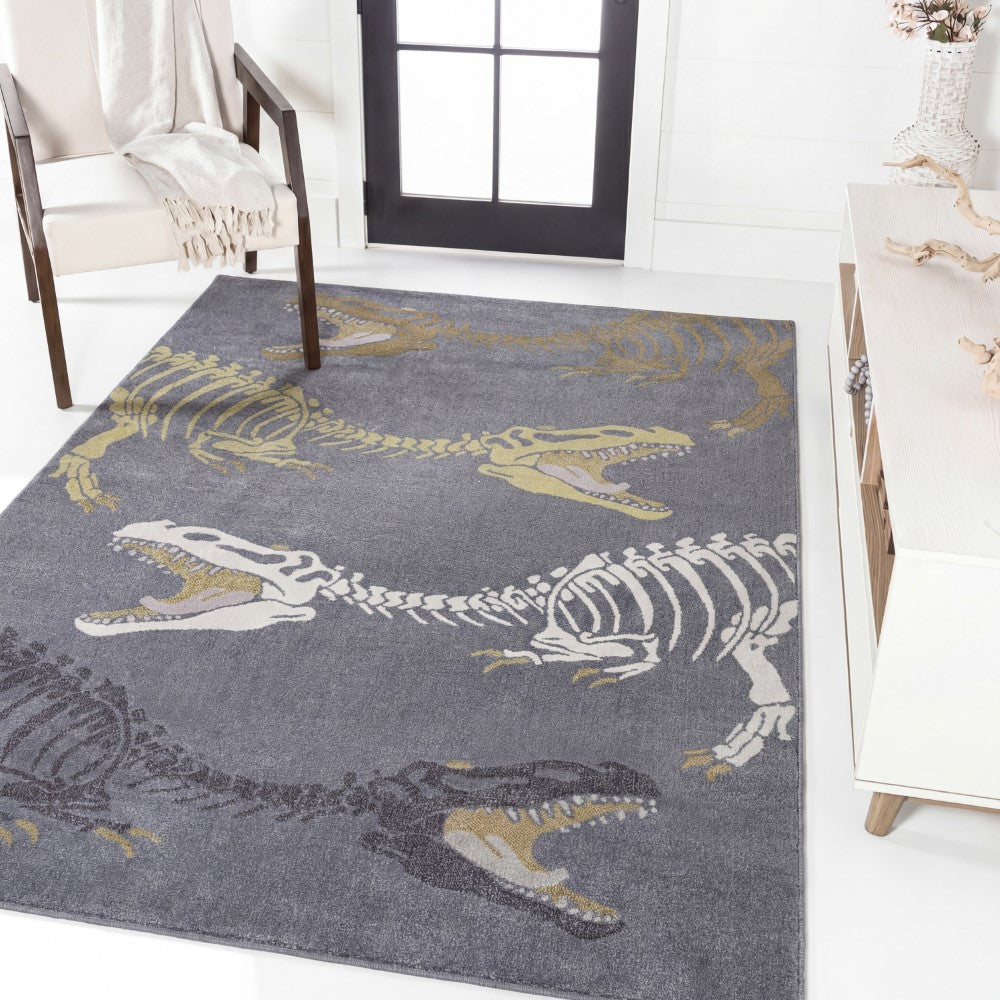 Striped T-rex Modern Kids Machine-washable Area Rug