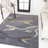 Striped T-rex Modern Kids Machine-washable Area Rug