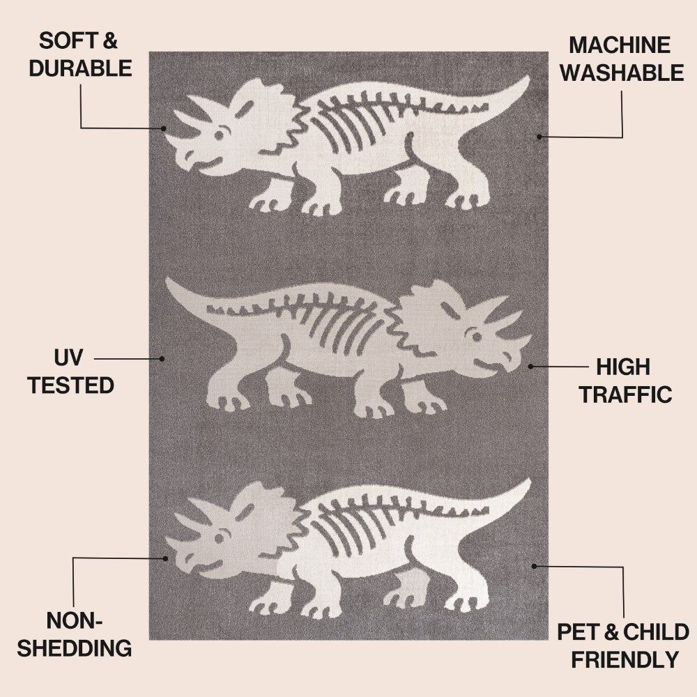 Mossmere Triceratops Modern Kids Machine-washable Area Rug