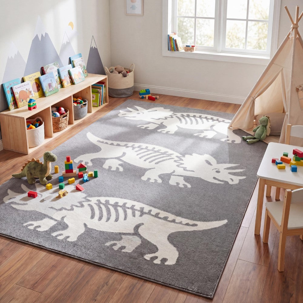 Mossmere Triceratops Modern Kids Machine-washable Area Rug