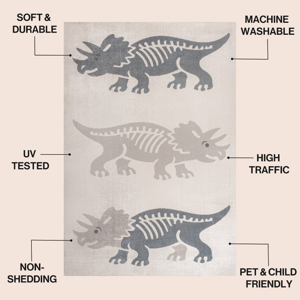 Mossmere Triceratops Modern Kids Machine-washable Area Rug