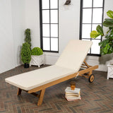 Senia 77.56"x23.62" Modern Classic Adjustable Acacia Wood Chaise Outdoor Lounge Chair with Cushion & Wheels