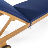 Senia 77.56"x23.62" Modern Classic Adjustable Acacia Wood Chaise Outdoor Lounge Chair with Cushion & Wheels