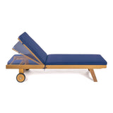 Senia 77.56"x23.62" Modern Classic Adjustable Acacia Wood Chaise Outdoor Lounge Chair with Cushion & Wheels