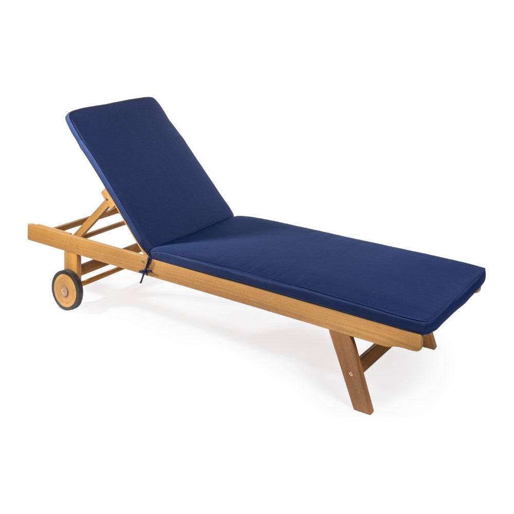 Senia 77.56"x23.62" Modern Classic Adjustable Acacia Wood Chaise Outdoor Lounge Chair with Cushion & Wheels