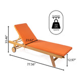 Senia 77.56"x23.62" Modern Classic Adjustable Acacia Wood Chaise Outdoor Lounge Chair with Cushion & Wheels