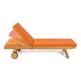 Senia 77.56"x23.62" Modern Classic Adjustable Acacia Wood Chaise Outdoor Lounge Chair with Cushion & Wheels