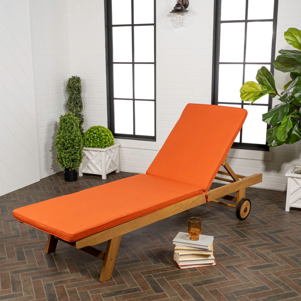 Senia 77.56"x23.62" Modern Classic Adjustable Acacia Wood Chaise Outdoor Lounge Chair with Cushion & Wheels