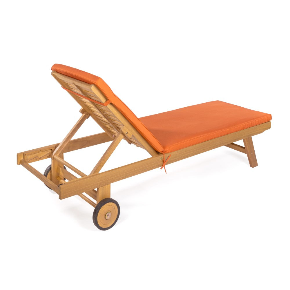 Senia 77.56"x23.62" Modern Classic Adjustable Acacia Wood Chaise Outdoor Lounge Chair with Cushion & Wheels