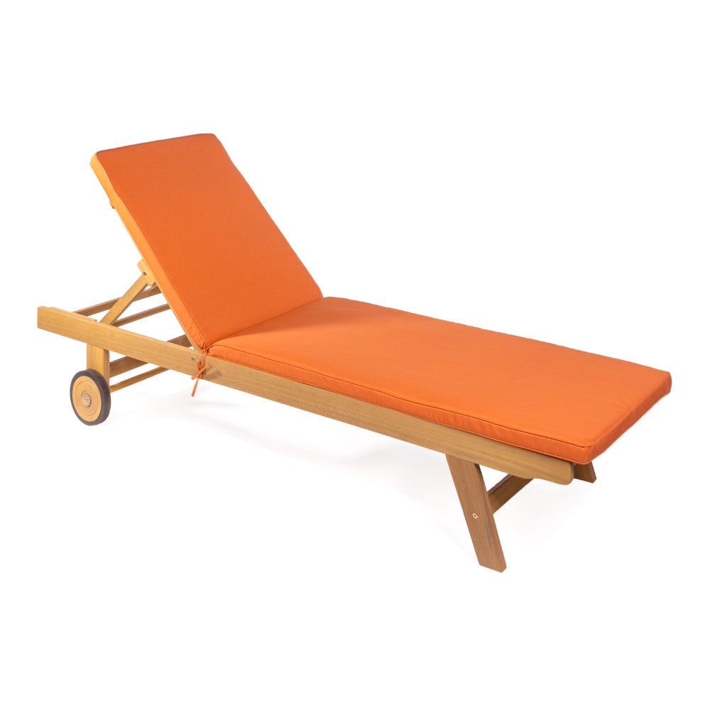 Senia 77.56"x23.62" Modern Classic Adjustable Acacia Wood Chaise Outdoor Lounge Chair with Cushion & Wheels