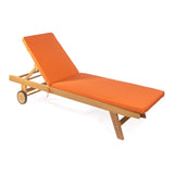 Senia 77.56"x23.62" Modern Classic Adjustable Acacia Wood Chaise Outdoor Lounge Chair with Cushion & Wheels