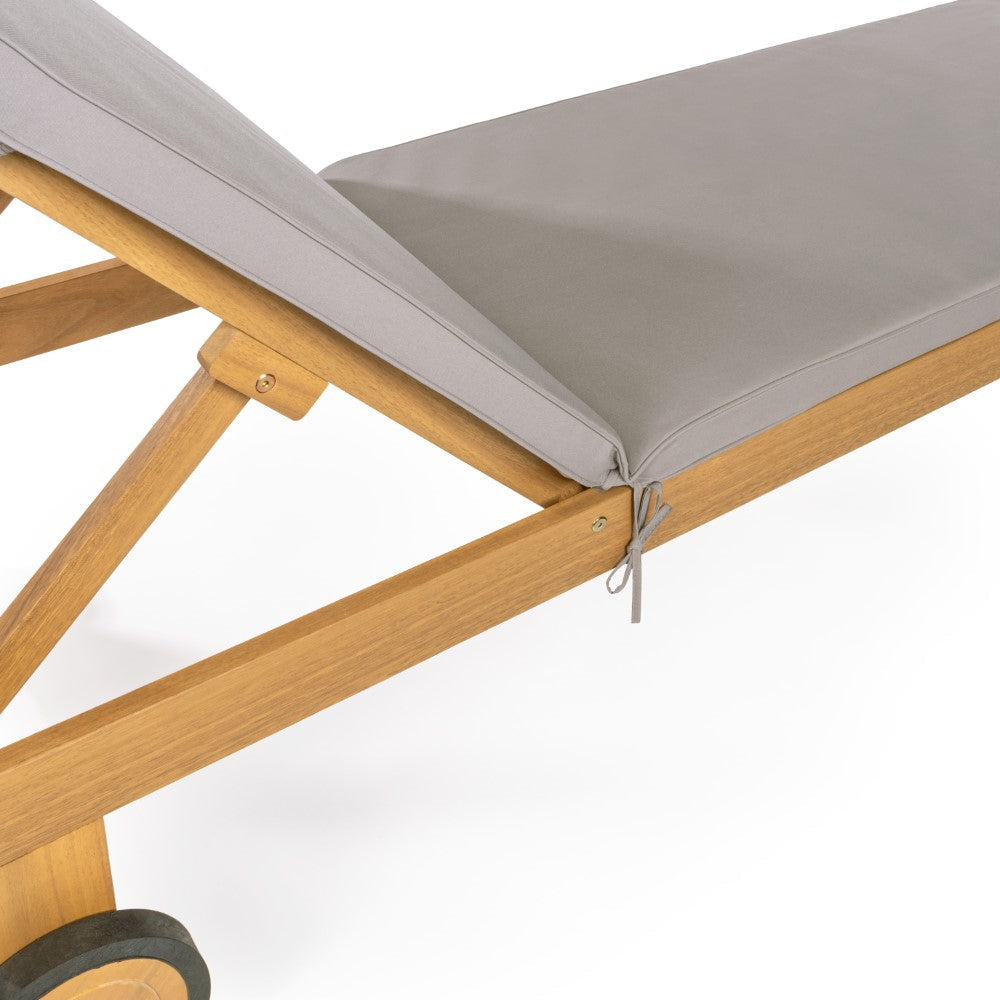 Senia 77.56"x23.62" Modern Classic Adjustable Acacia Wood Chaise Outdoor Lounge Chair with Cushion & Wheels
