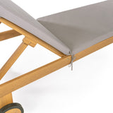 Senia 77.56"x23.62" Modern Classic Adjustable Acacia Wood Chaise Outdoor Lounge Chair with Cushion & Wheels